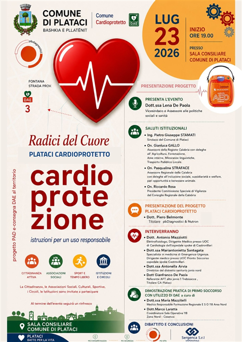Radici del Cuore â€“ Plataci Cardioprotetto: presentazione del progetto e dimostrazione pratica con DAE