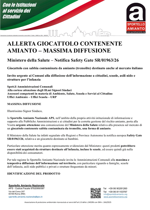 Allerta giocattolo contenente Amianto - massima diffusione

